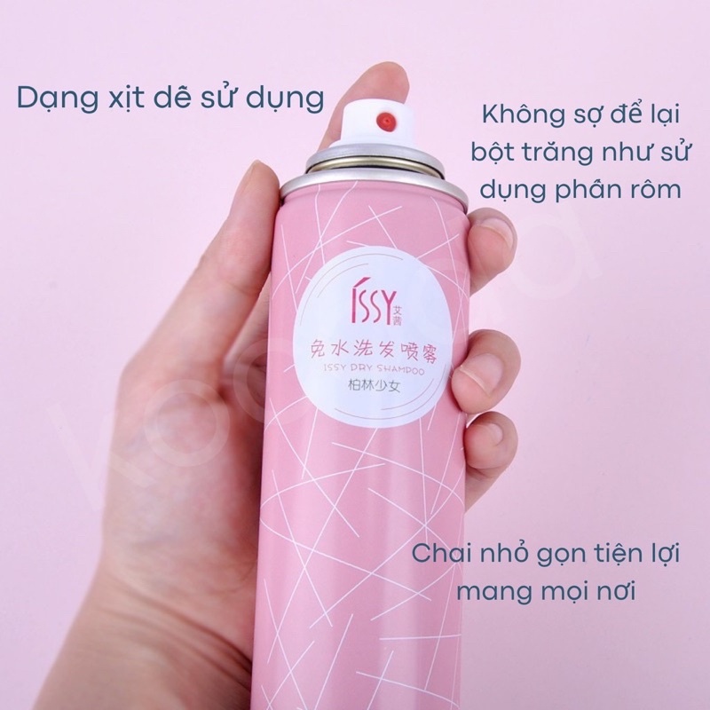 Dầu gội khô Issy dạng xịt không bết dính làm sạch nhanh giúp tóc bồng bềnh mượt mà 150ml