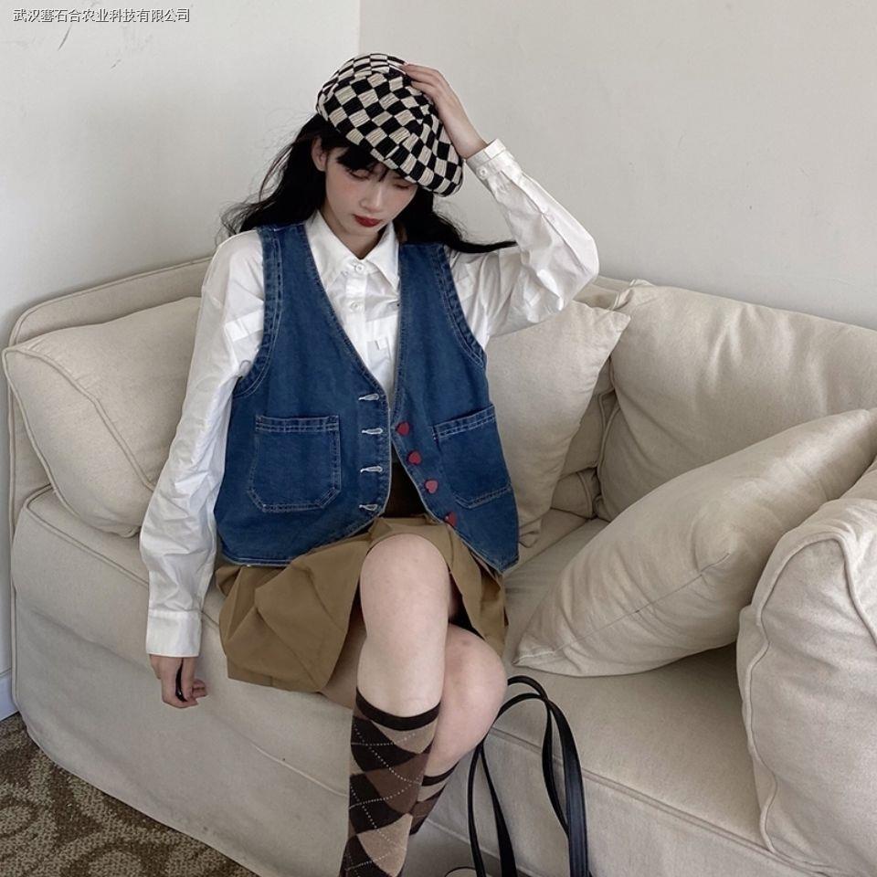 Áo vest mới mùa thu 2022 Áo vest denim ngắn cổ chữ V