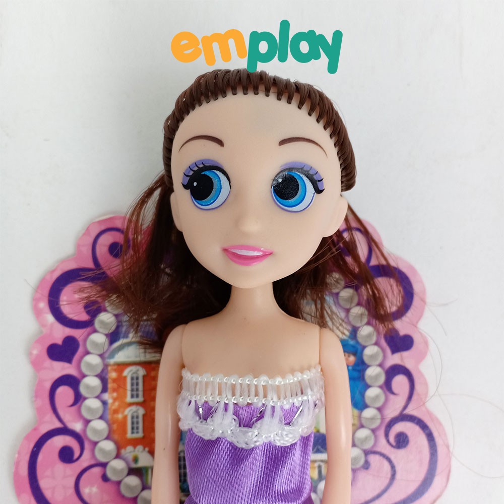 Đồ chơi búp bê váy tím Emplay cho bé gái, búp bê thời trang, hình dáng đáng yêu, chất liệu nhựa nguyên sinh cao cấp