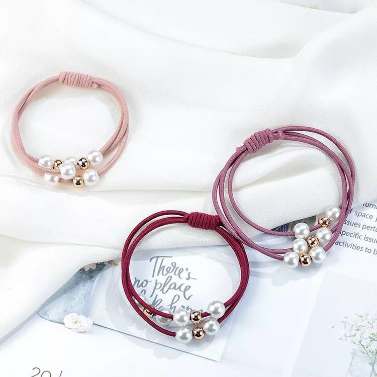 Dây buộc tóc nhiều lớp đính ngọc trai giả dễ thương xinh xắn