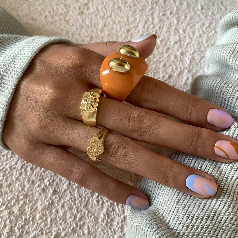 Bộ Nhẫn Resin Trong Suốt Mặt Cười / Hoa Hạt Kim Loại Tráng Men Màu Dầu