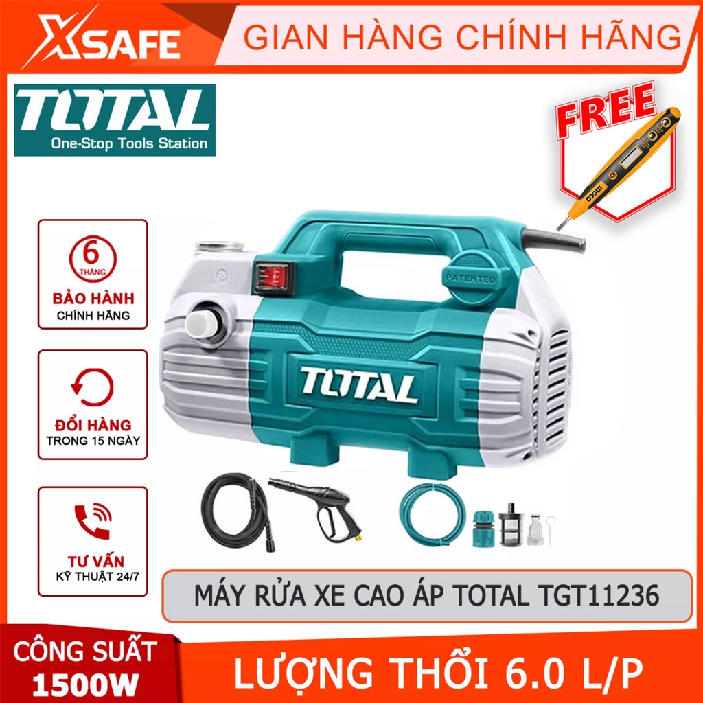 Máy rửa xe TOTAL TGT11236 Thiết bị vệ sinh xe 1500W, áp suất tối đa 100Bar Đánh bay bụi bẩn, bùn đất, vi khuẩn
