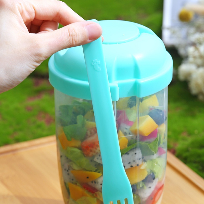 Bình Đựng Thức Ăn Salad Trái Cây Salad Dung Tích 1000ML Kèm Nĩa Và Nĩa
