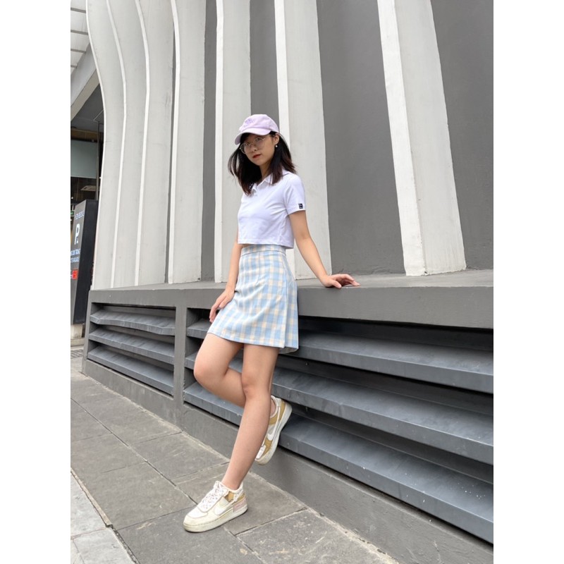 Chân váy chữ a ngắn công sở lưng cao kẻ Caro có quần bảo hộ | BigBuy360 - bigbuy360.vn