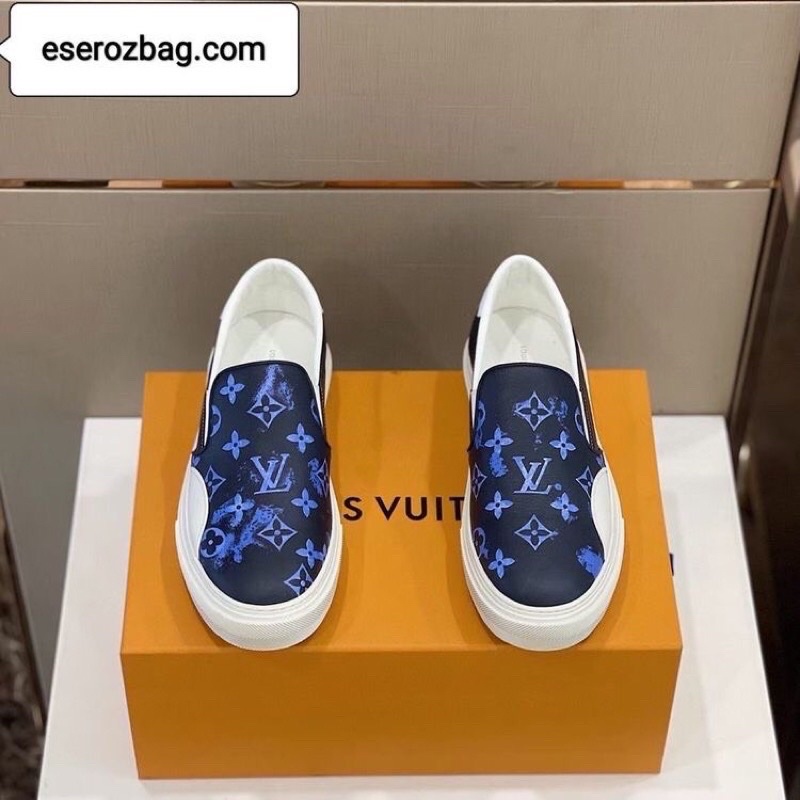 Giày Nam Lười -Giày Slipon L.V Hoa Màu Xanh full size 38-43