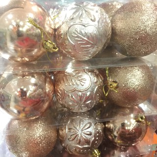 Hộp quả châu(quả bóng) 8cm màu vàng gold treo cây thông trang trí giáng sinh