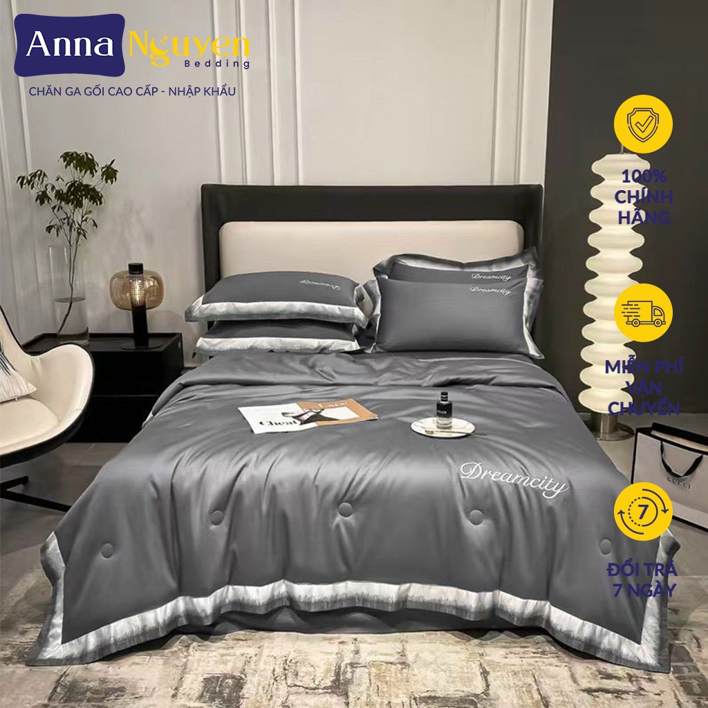 Bộ Chăn Ga Gối Đệm Lụa Thái Tencel Dream City Drap Giường Phi Bóng Cao Cấp Bo Chun Drap - Anna Nguyen Bedding