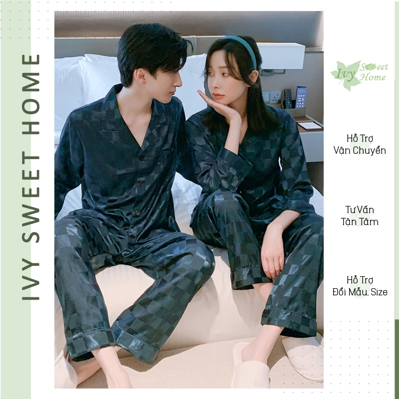 Pijama Nam Nữ Đồ Đôi Lụa  Đồ Cặp Mùa Hè Ngắn tay Dài Tay Sang Trọng  IVY639