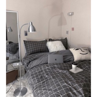 Bộ chăn ga gối cotton poly kẻ dạ chần chăn phao