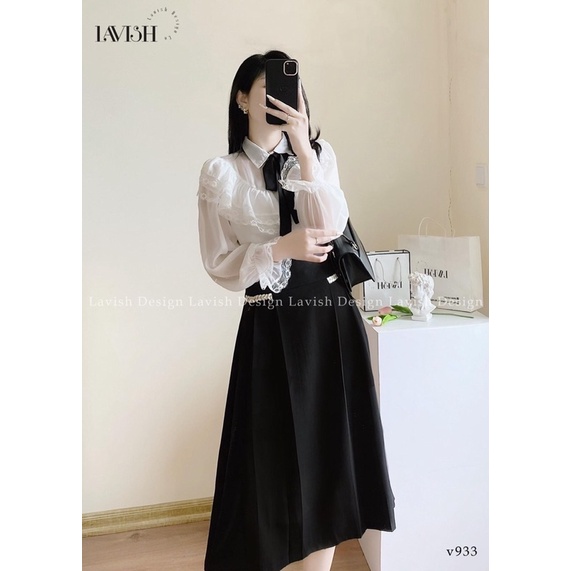 Set áo tơ chân váy tiểu thư