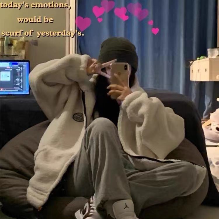 Áo khoác lông cừu chữ lưng Dlmasx Unisex [FREESHIP] Hoodie zip form rộng tay phồng kiểu dáng cá tính hàn quốc peonyb