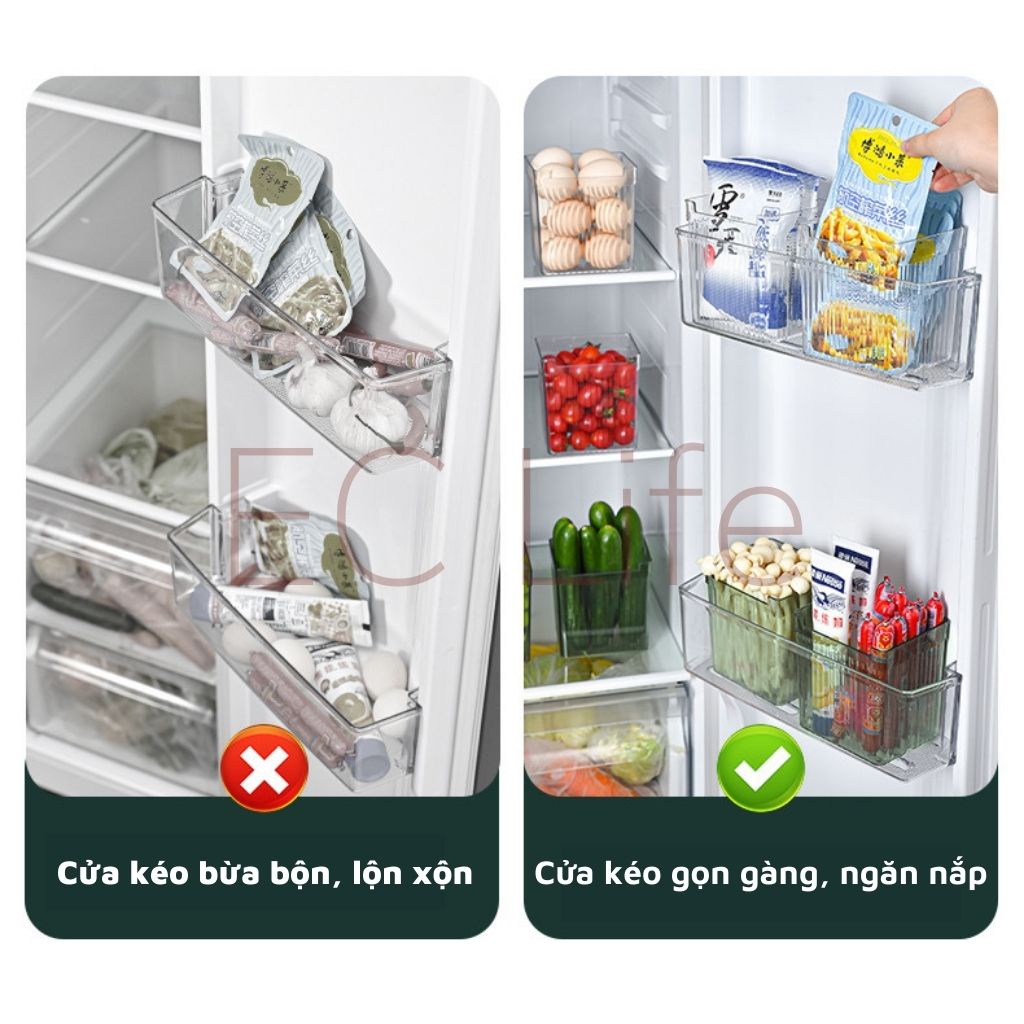 Hộp nhựa đựng thực phẩm rau củ đồ nhỏ tinh linh trong suốt dùng cho cửa kéo tủ lạnh EC Life 05A05