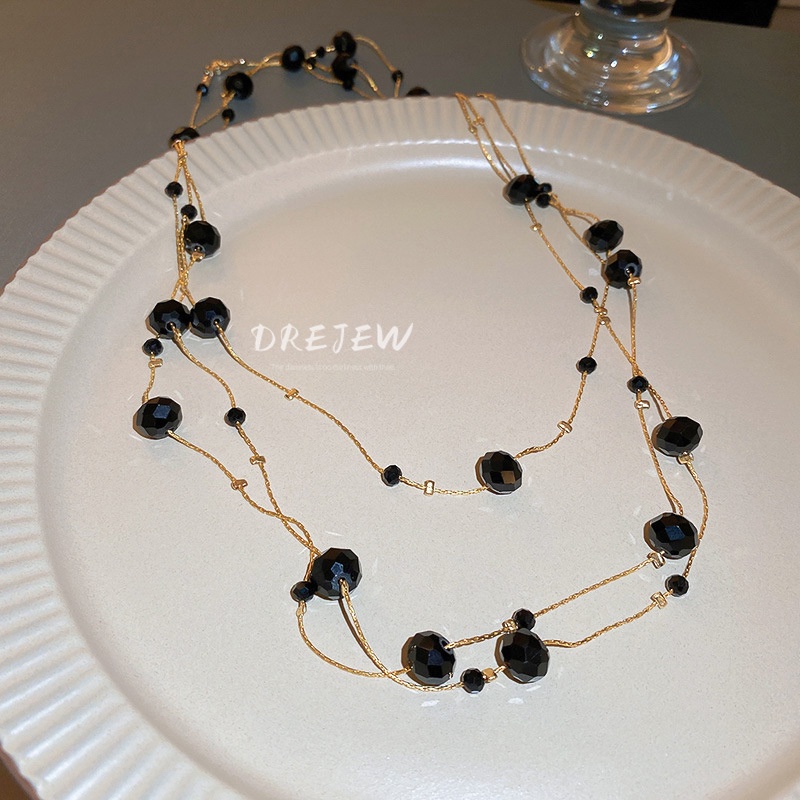 DREJEW Dây chuyền  nhiều lớp dáng dài đính đá pha lê phong cách Âu Mỹ độc đáo