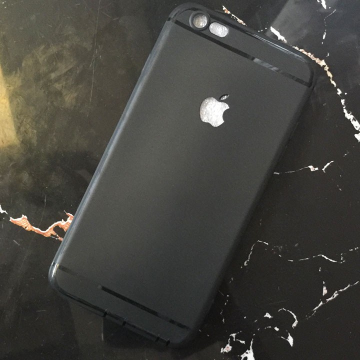 iPhone 6 plus / 6s plus Ốp lưng dẻo đen khắc táo có gờ bảo vệ camera