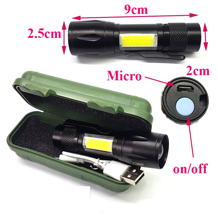 Đèn pin siêu sáng mini CT045 sạc mirco usb