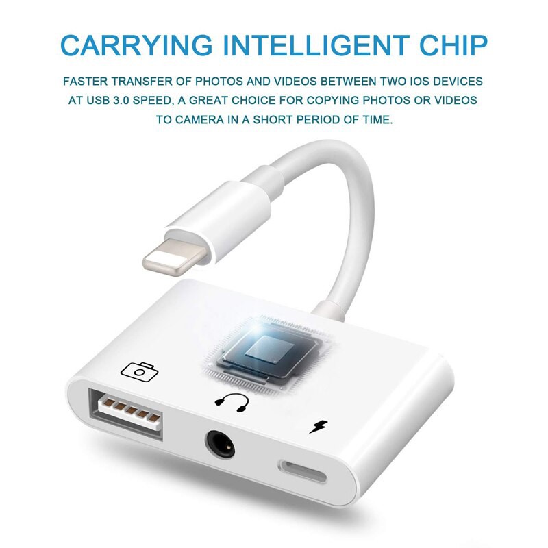 Bộ chuyển đổi âm thanh 3 trong 1 sang USB OTG với cổng sạc cho IP