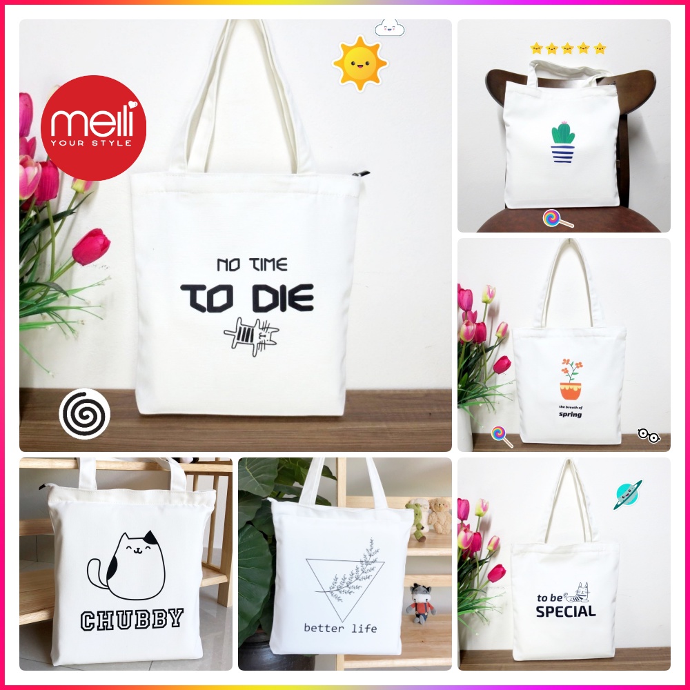 Túi tote vải canvas đi học đi chơi đeo vai cute