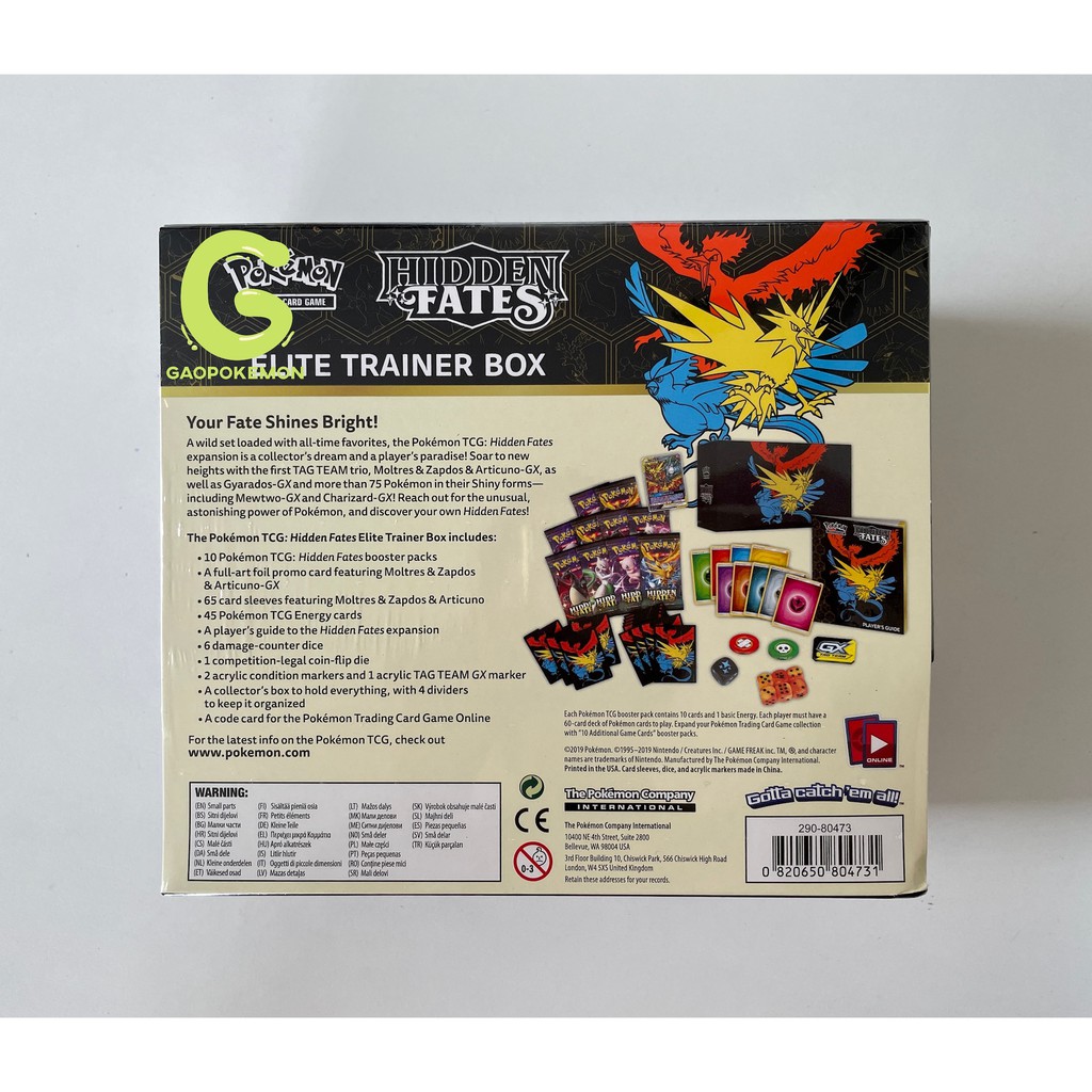Hộp Elite Trainer Box 10 gói thẻ bài Pokemon TCG: Hidden Fates