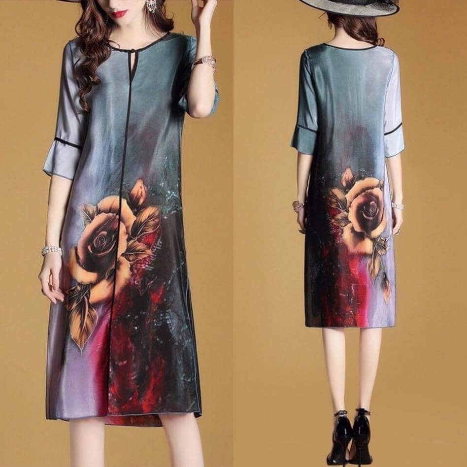 ĐẦM SUÔNG LỤA IN HOA TAY LỞ - HÀNG NHẬP KHẨU