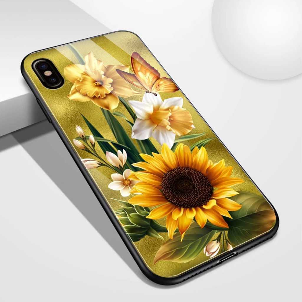 Ốp Lưng Kính Cường Lực / Case Hoa hướng dương Chống Vỡ Dành Cho 13ProMax 12ProMax 11ProMax X XSMAX Fukishop