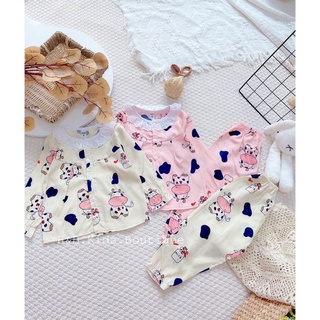 bộ pijama cổ ren bò sữa bé gái