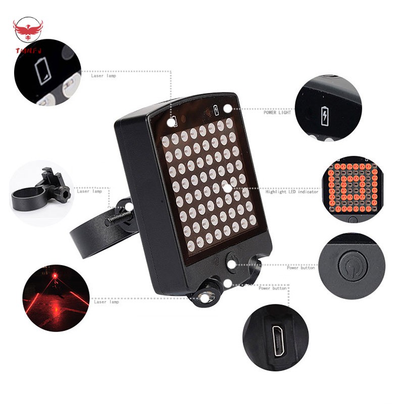 Đèn Led Tín Hiệu Phía Sau Xe Đạp Tmnfj 64 Led Kèm Remote Điều Khiển