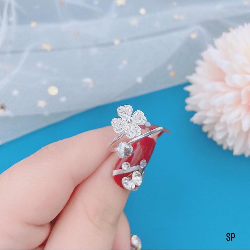 Nhẫn cỏ 4 lá dáng hở bạc ta- Free size