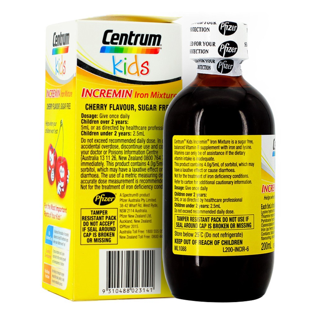 Siro Cho Trẻ Biếng Ăn Centrum Kids Incremin Iron Mixture 200ml - Xuất xứ Úc