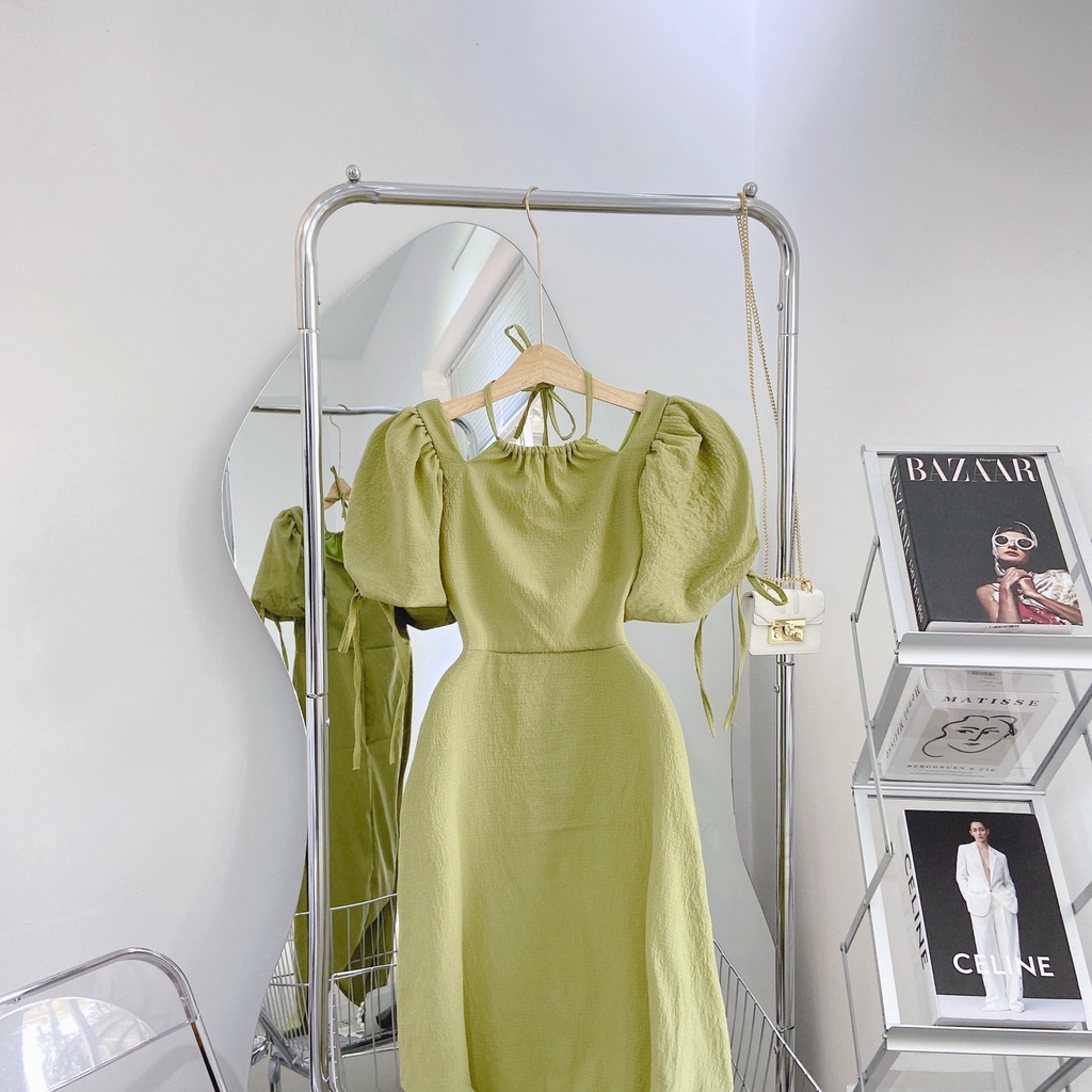 Đầm Maxi 💖DEMISS💖 Váy Maxi Xanh Cổ Yếm Dáng Dài Khoét Vai Siêu XInh - V-xanh-89