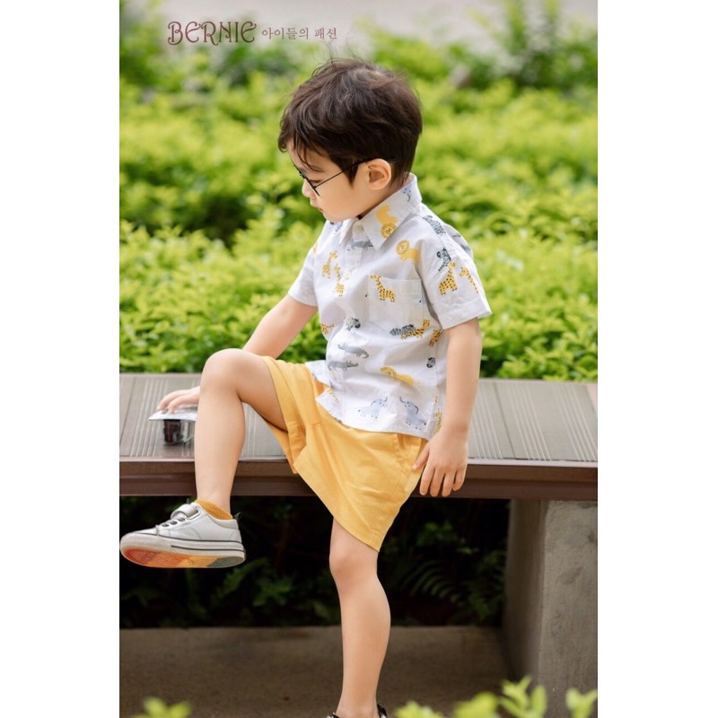 Set sơ mi BERNIE họa tiết quần Linen cho bé từ 9 đến 22kg-Bernie kids