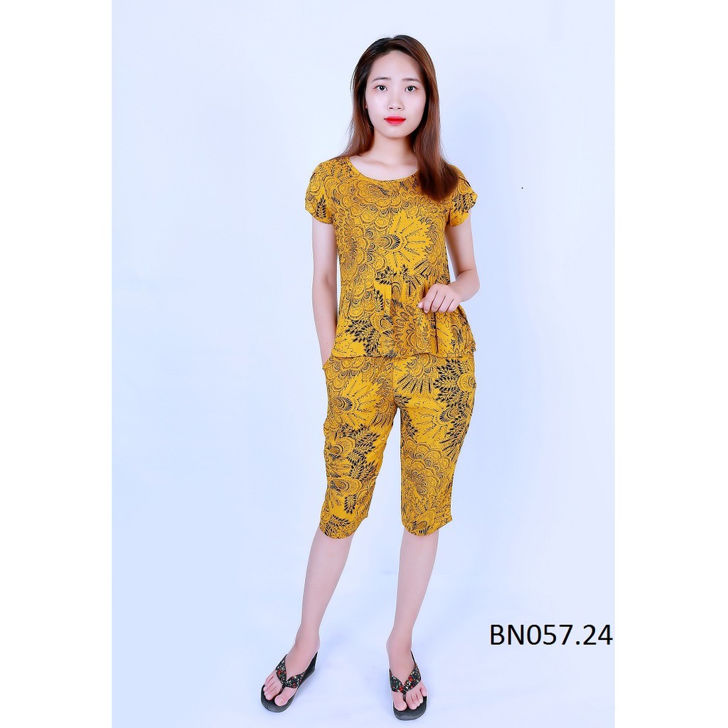 Bộ mặc nhà lanh (tole) Vicci BN057 quần lửng áo cộc tay dáng peplum phối sắc màu