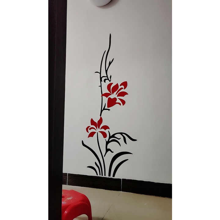 Tranh dán tường mica 3d decor khổ lớn bức tranh cây hoa đỏ trang trí hành lang, phòng khách Nhiều Size - EPeBen