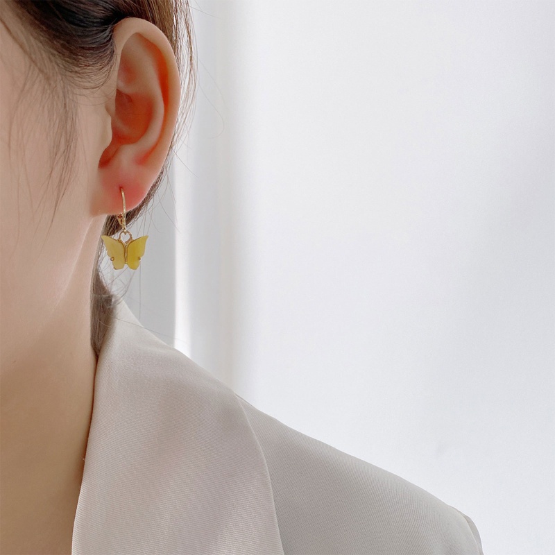 Bông Tai Kim Loại Dáng Dài Hình Bướm Màu Sắc Thời Trang 2022