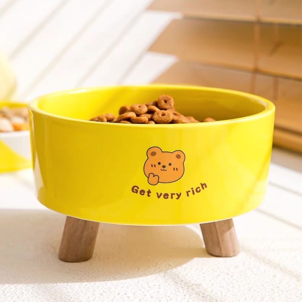 Bát ăn cho mèo màu vàng hình gấu nâu dễ thương BECHON