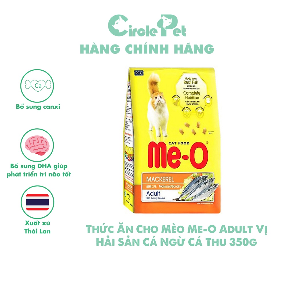 Thức Ăn Cho Mèo Me-O Adult Vị Hải Sản Cá Ngừ Cá Thu Hạt Cho Mèo Trưởng Thành 350g - Circle Pet