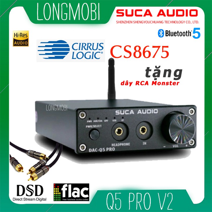 Suca Dac Q5 Pro V2 aptX Đầu Giải Mã Nhạc Số Lossless 192khz/24bit Tặng Dây RCA