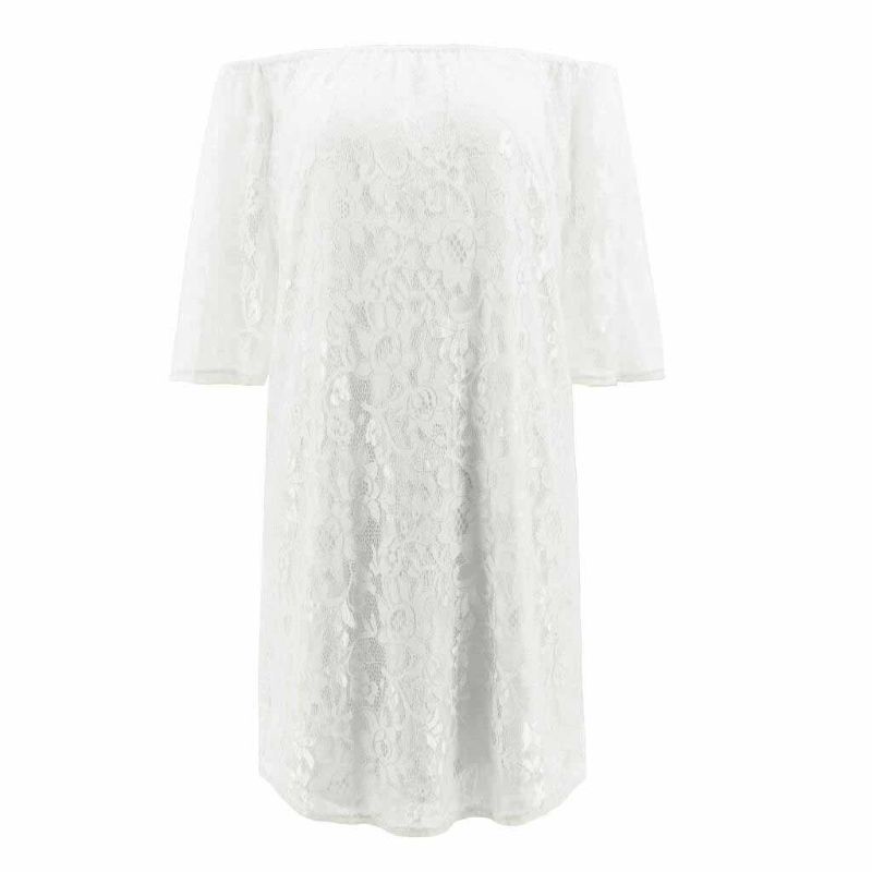 Đầm Mini Dáng Rộng Trễ Vai Phối Ren Hoa Thời Trang Đi Biển Mùa Hè 2019 Cho Nữ