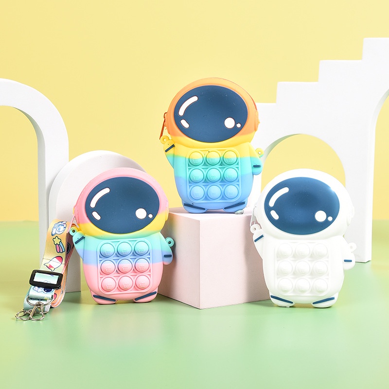 Túi pop it cho bé phi hành gia có dây đeo chéo bóp bong bóng giảm căng thẳng dễ thương cho bé FBB029