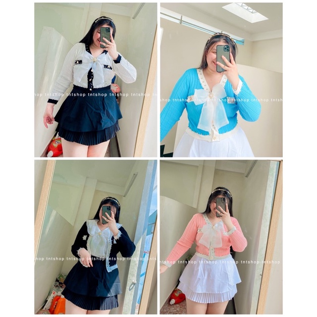 Áo Len Nơ Tơ Đính Hạt Tay Dài [ TNT Shop Bigsize 60kg 90kg ]