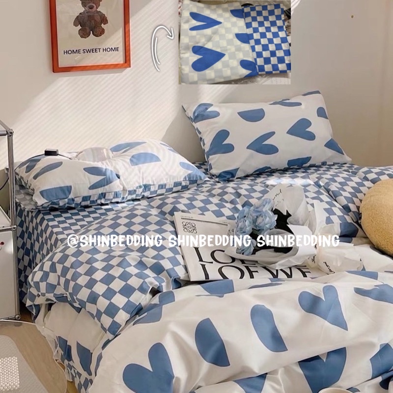 Set Bộ Vỏ Chăn Ga Cotton Poly Tim Phối Ga Ô Vuông ( 4 Màu Sắc) _Shinbedding