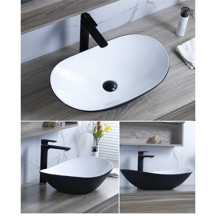 Lavabo Chậu rửa mặt đặt bàn hình thoi thiết kế hiện đại men nano trắng sáng cao cấp Bảo hành 2 năm