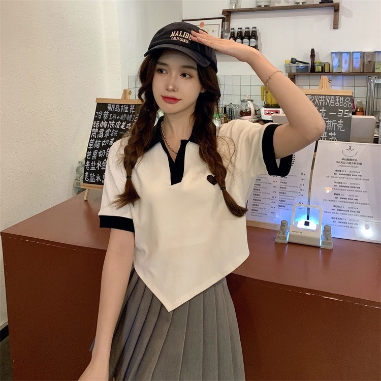 【ZHELIHANGFEI】 Áo Thun POLO Dệt Kim Ngắn Tay Phối Màu Tương Phản Cá Tính