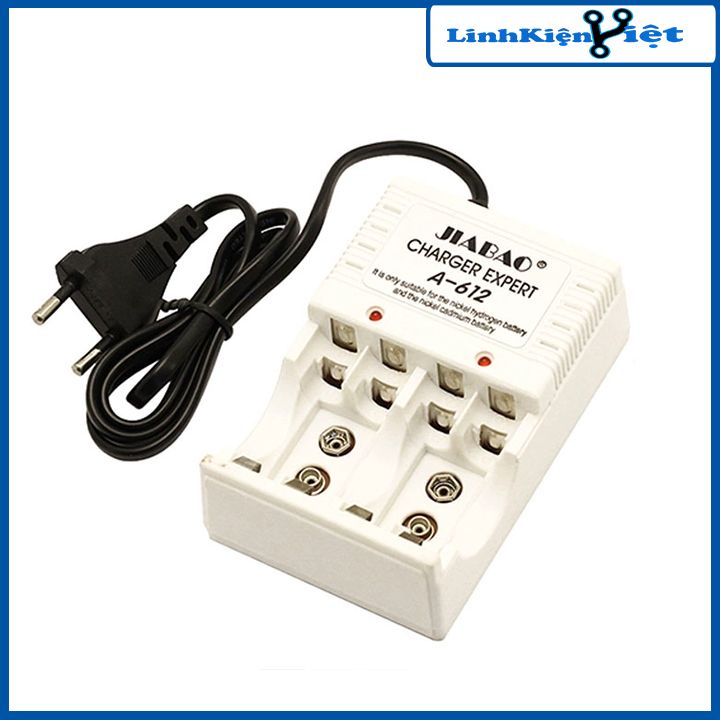 Bộ sạc pin đa năng Jiabao A-612 cho pin AA, AAA, 9V kèm 2 viên pin AAA