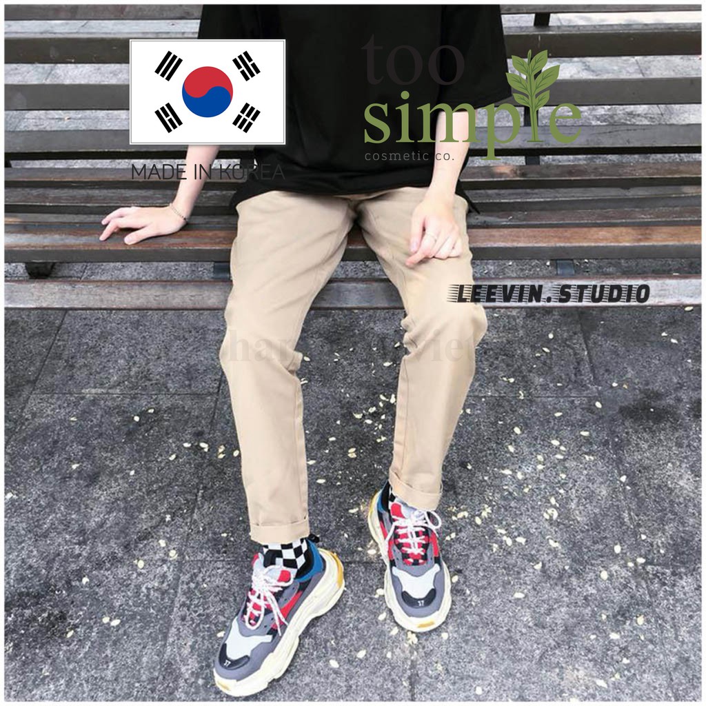 Quần Baggy Nam Nữ KAKI Ống Suông Unisex - Kiểu quần kaki nam nữ thun vải đen và be tan Leevin Store