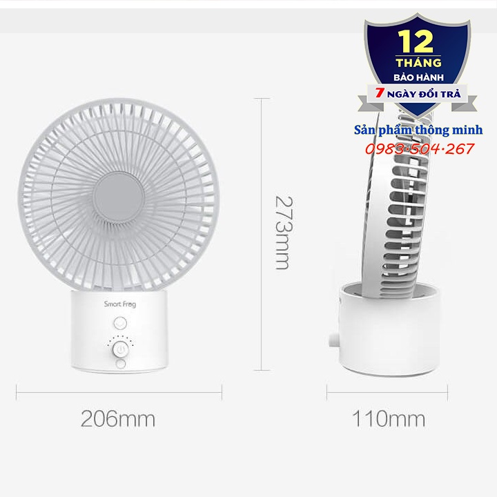 Quạt tích điện để bàn Xiaomi Smart Frog MF600 - Skrillex MF600A cổng USB - dung lượng 5200 mAh - sử dụng lên tới 12 giờ