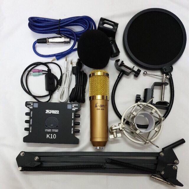 COMBO bộ livestream AMI BM900 k10+ lọc âm + kẹp +bm900 + ma2 và tặng tai nghe phone