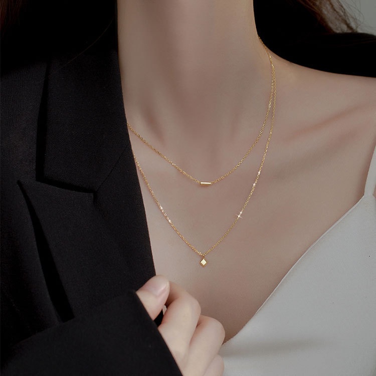 Vòng cổ hai lớp bằng bạc 925 thiết kế đơn giản thời trang