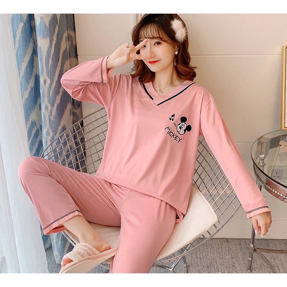 Bộ ngủ mặc nhà cổ tim, bộ đồ thu đông, bộ dài tay, bộ đồ quảng châu
