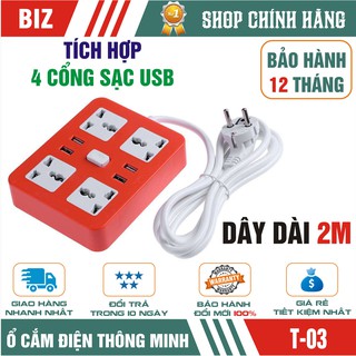 Ổ cắm điện thông minh tích hợp 4 cổng sạc nhanh USB 5V-4A - Bảo hành 12 tháng!!!