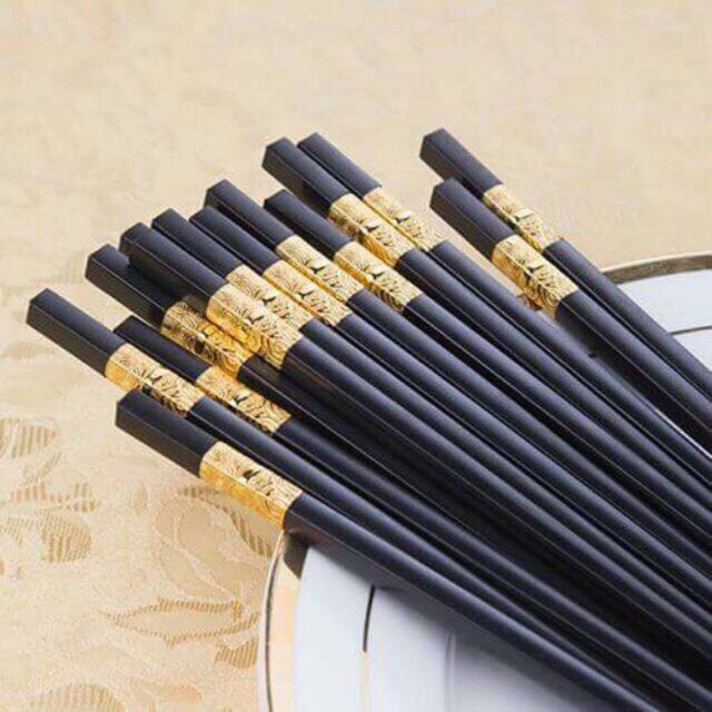 [ Free Ship ] Hộp 10 Đôi Đũa Mạ Vàng Siêu Đẹp